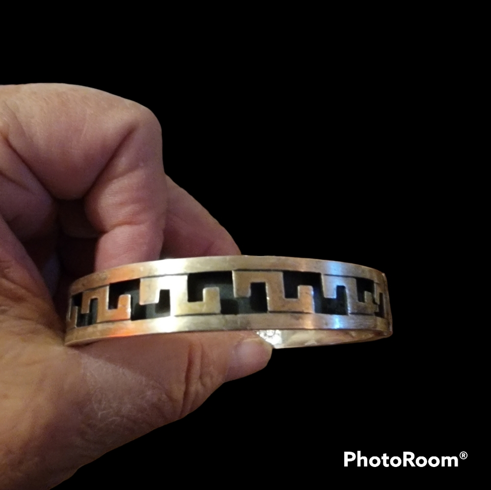 Vintage Taxco Bracelet. Signed VDB. Mid Century, Greek Key motif.